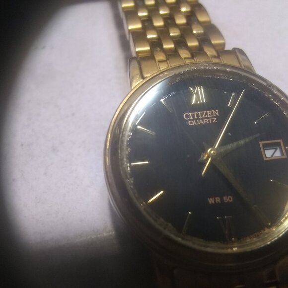Citizen Quartz Watch Black 1012-S038561 Dial Women Date Gold Link Band New Bat ! - Picture 5 of 14